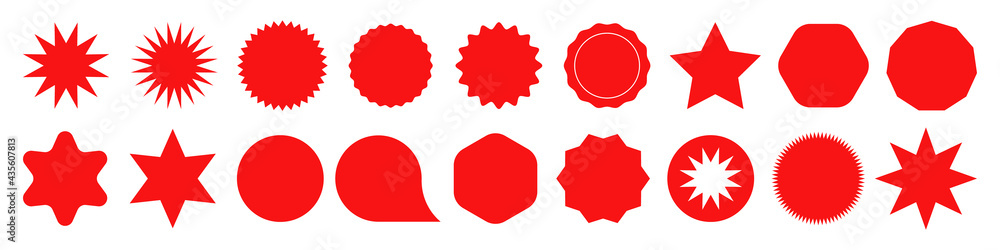 Poster star burst sticker set . flat vector design elements red color. vector illustration star blank label