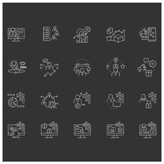 Customer data platform chalk icons set. Consists of real-time data, behavioral, marketing companies etc. Customer data concepts. Isolated vector illustrations on chalkboard