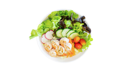 Shrimp salad with white isolated background.