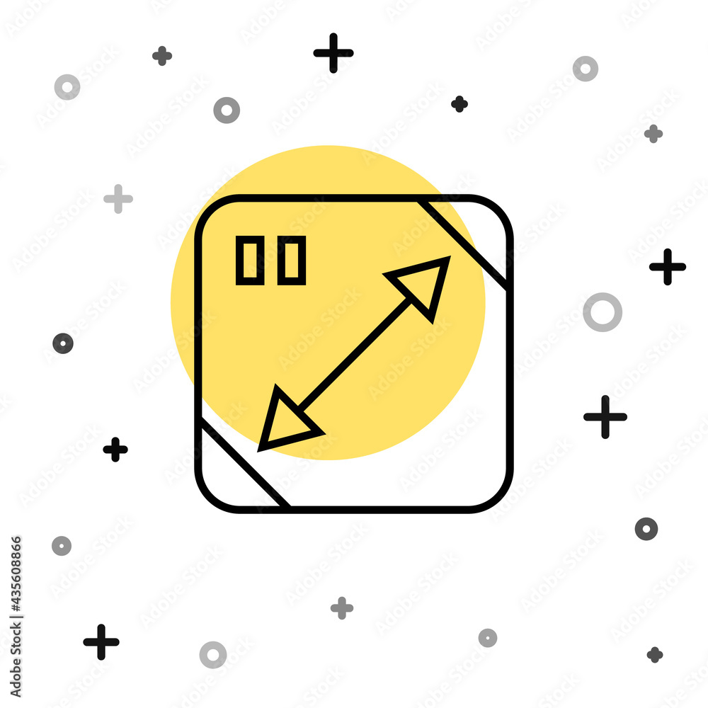 Poster black line diagonal measuring icon isolated on white background. random dynamic shapes. vector