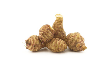Jerusalem Artichoke (Sunchoke) on white background