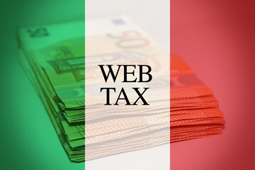 Italian Flag with euro banknotes as background, with the text 