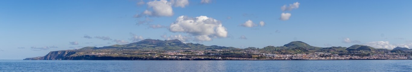 Fototapeta premium Sao Miguel island seen from ocean, Azores travel destination, panorama.
