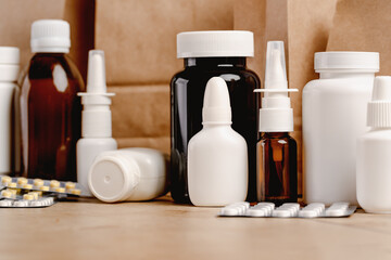 Online pharmacy. prescription drugs and over the counter medication ready for delivery to...