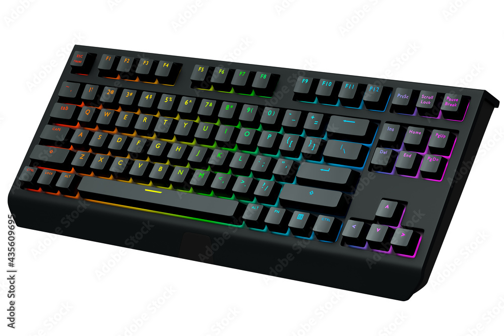 Poster black computer keyboard with rgb colors isolated on white background.