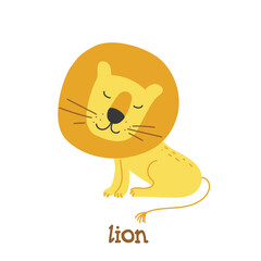 Illustration of a cute cartoon lion on a white background.