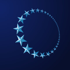 Set with blue stars in circle.  Abstract background with perspective shape.