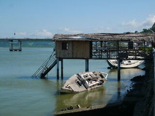 Ship after strom in Bahia de Caraquez, Ecuador Pacific Ocean