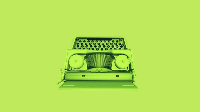 Green vintage typewriter with dark green background. 3d render