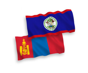Fototapeta premium Flags of Belize and Mongolia on a white background