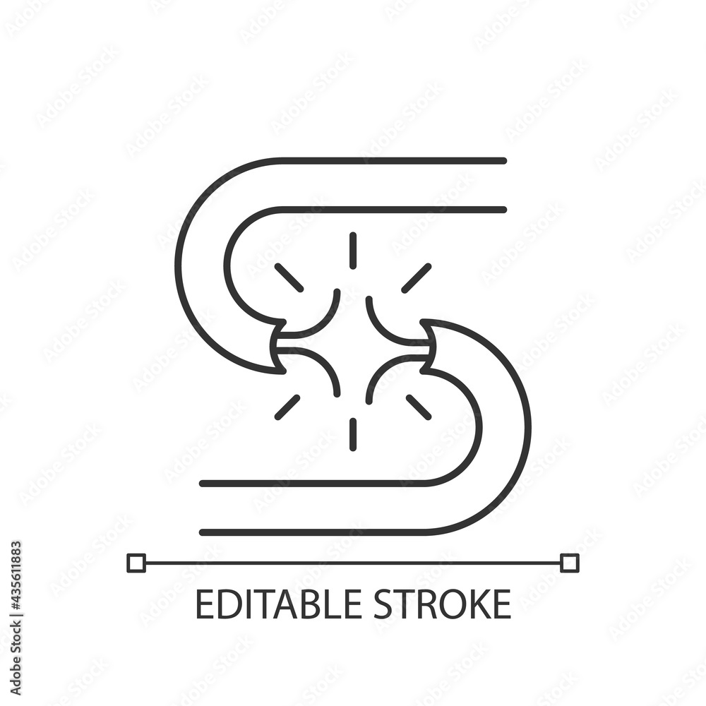 Poster short circuit linear icon. voltage streaming excess. appliance damage. excessive current flow. thin 