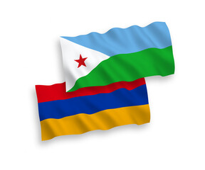 Flags of Republic of Djibouti and Armenia on a white background