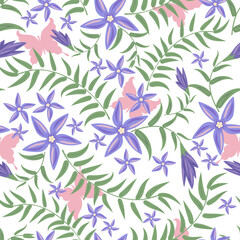 Vector illustration of a floral pattern. Flowers and grass on a white background.