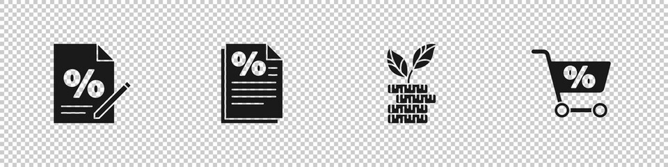 Set Finance document, , Dollar plant and Shopping cart icon. Vector