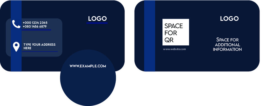 Business Card Layout with blue strip and space for qr code