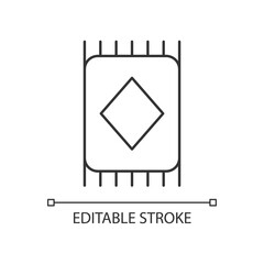 Carpet linear icon. Floor tiles. Bedroom rug. Interior decoration. Textile products, house cloth. Thin line customizable illustration. Contour symbol. Vector isolated outline drawing. Editable stroke