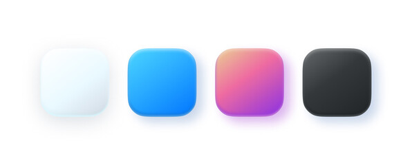 icon design, 3D shape, button design with a shaded gradient, pastel original colors. Minimal rounded corners. Modern icons. UI, UX shaded app icons. Mockup of an app. Template with a white background