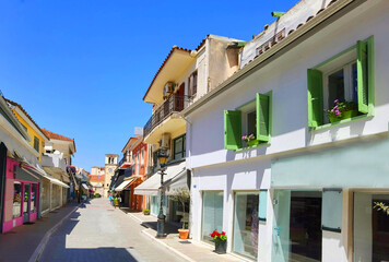 preveza city buildings  alleys taverns in the city in summer noon, greece