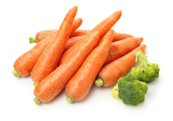 fresh carrot, broccoli vegetable on white background