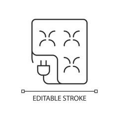 Electric blanket linear icon. Comfortable bedding. Warm sheets with control. Textile products. Thin line customizable illustration. Contour symbol. Vector isolated outline drawing. Editable stroke