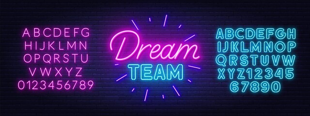 Dream Team neon sign on brick wall background. © TanyaFox