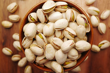 detail shot of pistachios nut on in bowl 