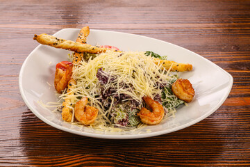 Caesar salad with prawn and parmesan