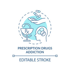Prescription drugs addiction concept icon. Addiction types. Dangerous health problems. Consuming narcotics abstract idea thin line illustration. Vector isolated outline color drawing. Editable stroke