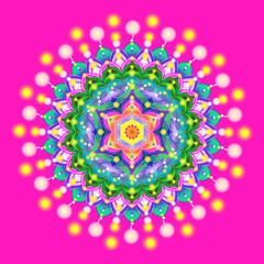 Detailed intricate oriental mandala on pink background