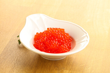Red caviar in the bowl