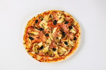 Pizza with artichoke and sausages