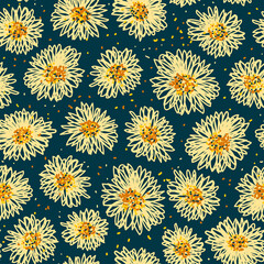 Seamless pattern with fluffy flowers on a dark background.