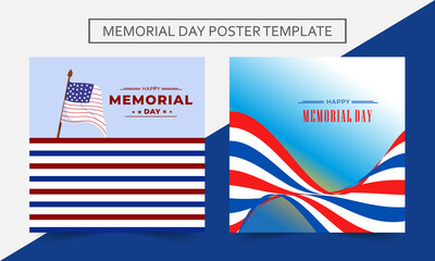 Memorial day with poster and banner for the holiday. Memorial Day poster templates. American flag in the background. Vector illustration.