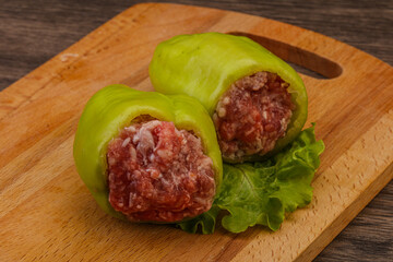 Raw stuffed bell pepper with meat