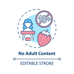 No adult content concept icon. Social media safety idea thin line illustration. Blocking potentially inappropriate materials on Internet. Vector isolated outline RGB color drawing. Editable stroke