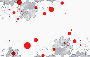 Modern science or technology abstract background using cogwheel. Wireframe spot surface illustration. Vector.