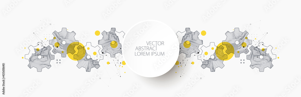 Wall mural modern science or technology abstract background using cogwheel. wireframe spot surface illustration