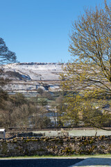 Fototapeta na wymiar Frosty morning hills view from Hawes camping site