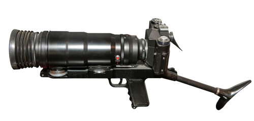  Remote control snapshot camera, manufactured since 1982, isolated on white