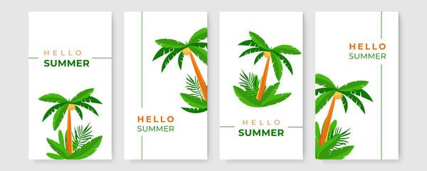 Vector set of summer social media stories design templates, backgrounds with copy space for text - summer backgrounds for banner, greeting card, poster and advertising
