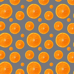 Seamless pattern of Orange Fruit slice. Healthy food lifestile. Food background. gift wrapping paper, textile print design. Trendy colors Summer tropical exotic fruit pattern, concept