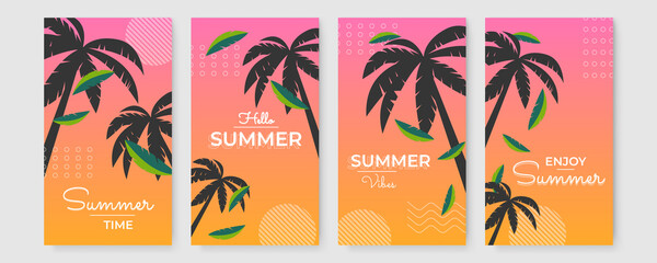 Fototapeta na wymiar Trendy summer colourful abstract square art templates with floral tree and geometric elements. Suitable for social media posts, mobile apps, banners design and web/internet ads. Fashion backgrounds.