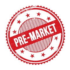 PRE-MARKET text written on red grungy round stamp.