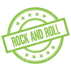 ROCK AND ROLL text written on green vintage stamp.