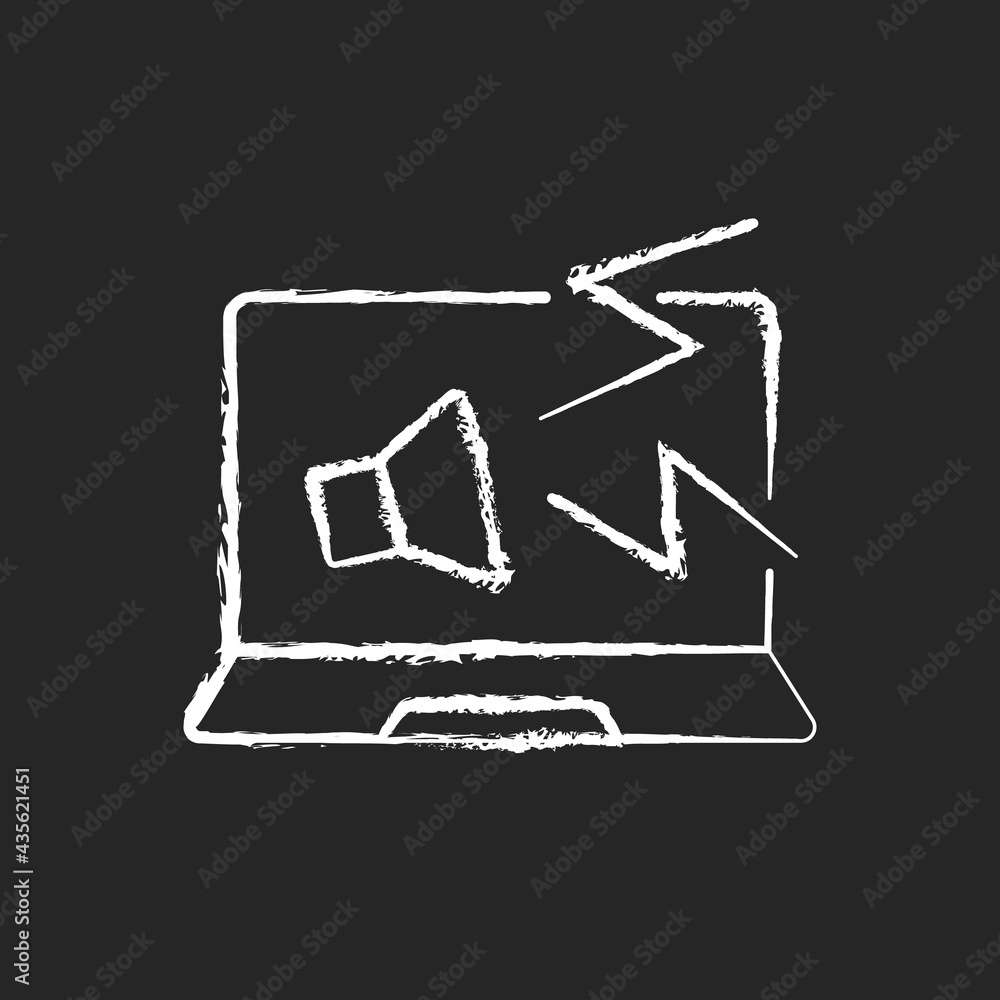 Aufkleber computer makes strange noises chalk white icon on black background. loud sound from notebook. system