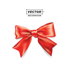 Red Satin Ribbon Knot Bow. Vector