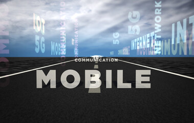 5g mobile and communication text abstract concept illustration