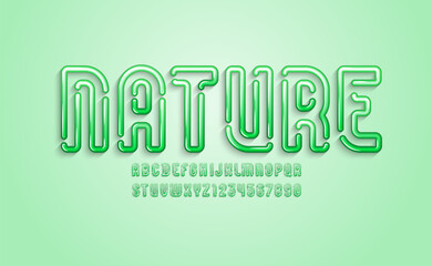 Original Font in the 3d style, trendy gel alphabet, bold letters and numbers made in liquid style, vector illustration 10eps