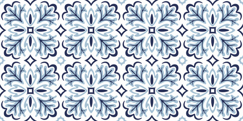 Azulejos ceramic tile design. Talavera tracery motif. Unique creative endless fill swatch. Portuguese, Spanish, Mexican, Brazilian folklore ornament. Ethnic style vector hand drawn seamless pattern.