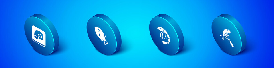 Obraz premium Set Isometric Octopus on a plate, Shrimp, Served fish and Tropical icon. Vector